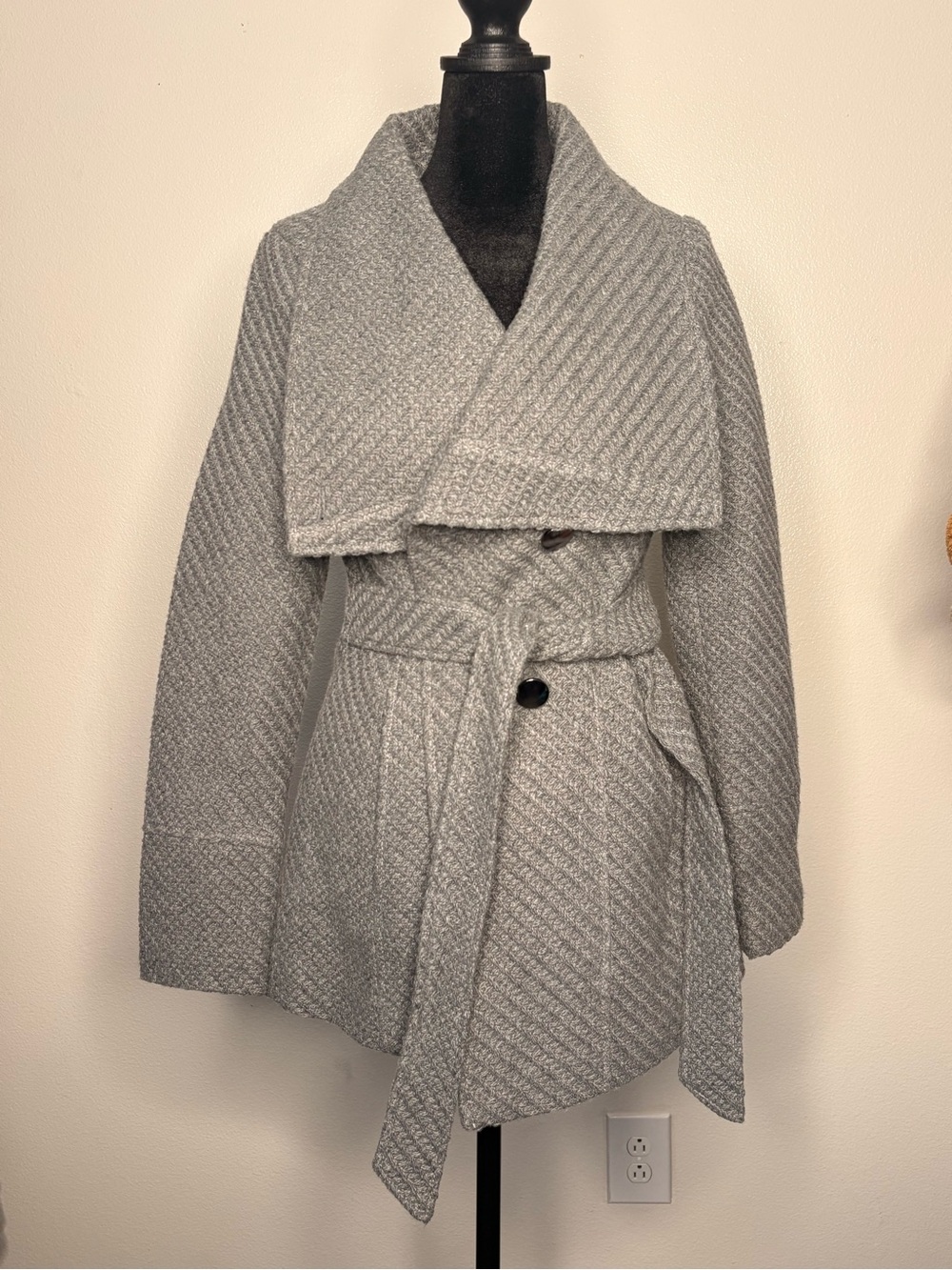 Inc international concepts Womens Gray Textured Belted Coat Xs